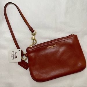 COACH LEGACY Rich Cognac Brown Leather Wristlet Purse #48689B NWT